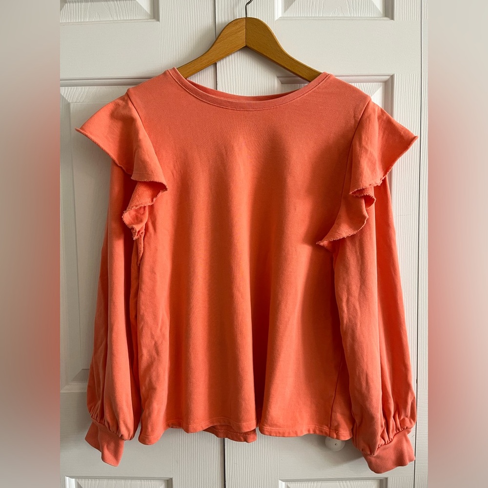 Universal Thread Women’s Orange Sweatshirt with Ruffle Sleeve (sz Large)